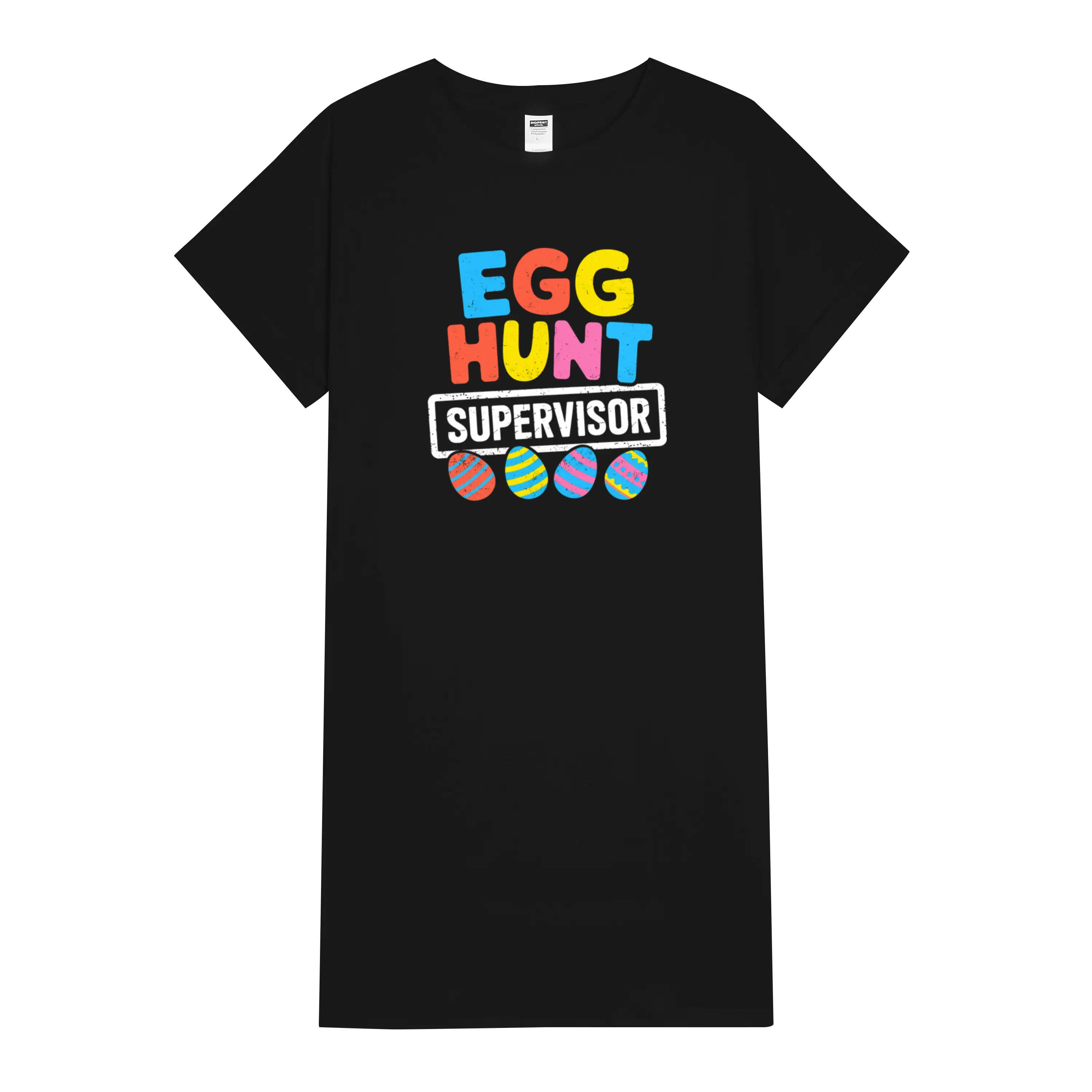 Women's Easter T-shirt Dress Featuring Colorful 'Egg Hunt Supervisor' Print – Perfect for Egg Hunts and Family Outings