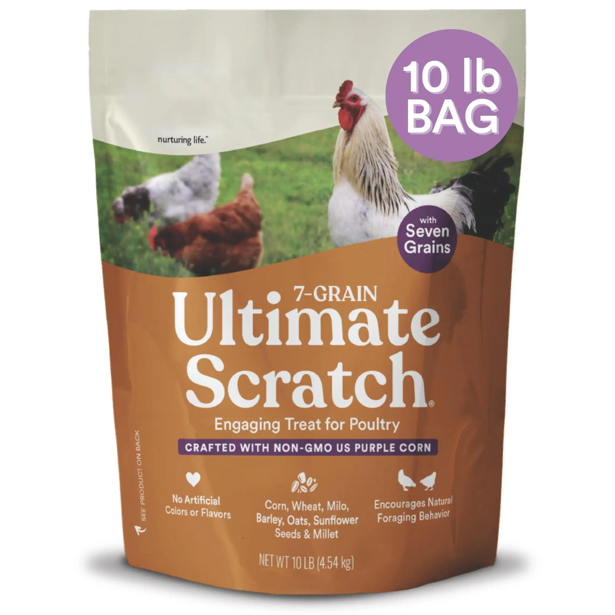 7 Grain Chicken Scratch Feed - 10 lb Bag, Corn, Wheat, Barley, Oats, Millet, Milo, Sunflower Seeds, Varied Shapes, Natural Multigrain Blend Forage Boost for Backyard Poultry, No Artificial Colors/Flavors, No Propionic Acid Preservative