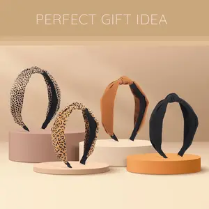 Top Knotted Headband for Women 4-Pack, Wide Knotted Hair Bands Fashion Accessories, Chunky Black Brown Leopard Print Headbands Snake