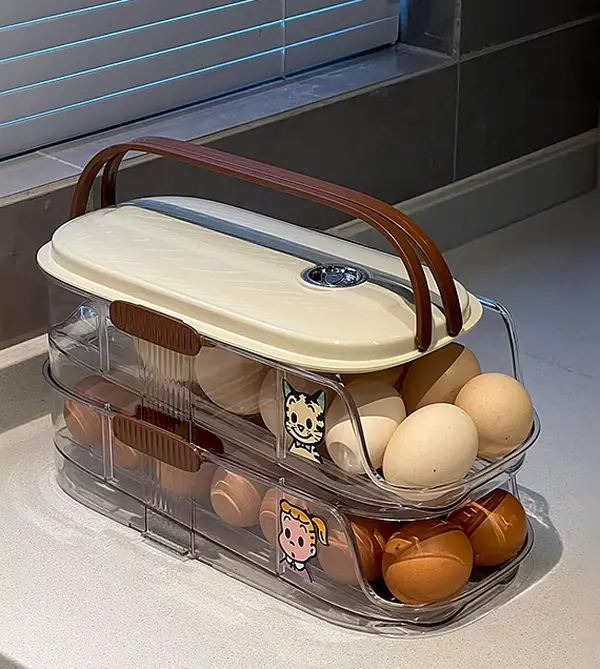 Double Layer Rolling Egg Organizer for Fridge Large Capacity 28+ Eggs Holder Space Saving Refrigerator Egg Dispenser 33cm x 16.5cm x 15.5cm Kitchen