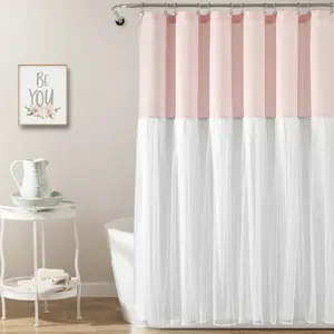 Lush Decor Tulle Skirt Colorblock Shower Curtain - Traditional Design, Hanging Curtain, Soft Fabric, Versatile Use