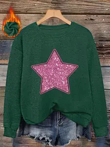 Women's Winter Warm Faux Sweater, Pattern Print, Round Neck, Long Sleeve, Slimming Base Layer, Warm Knitwear, Trendy Relaxed Style Top, Comfortable and Skin-Friendly Fabric