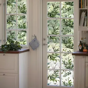 Leaf Laser Window Sticker, Spring Summer Fresh Style Decorative Static Window Sticker, Glue-Free Electrostatic Glass Decoration Film