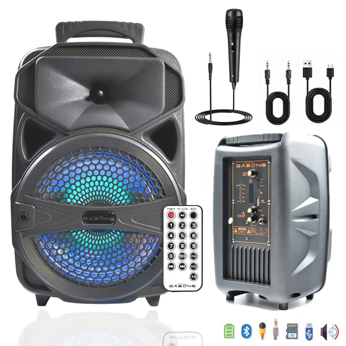 8inch Wireless Portable Bluetooth FM Speaker Sound System Party Speaker With Microphone Remote Control Audio,back to school,back to school haul