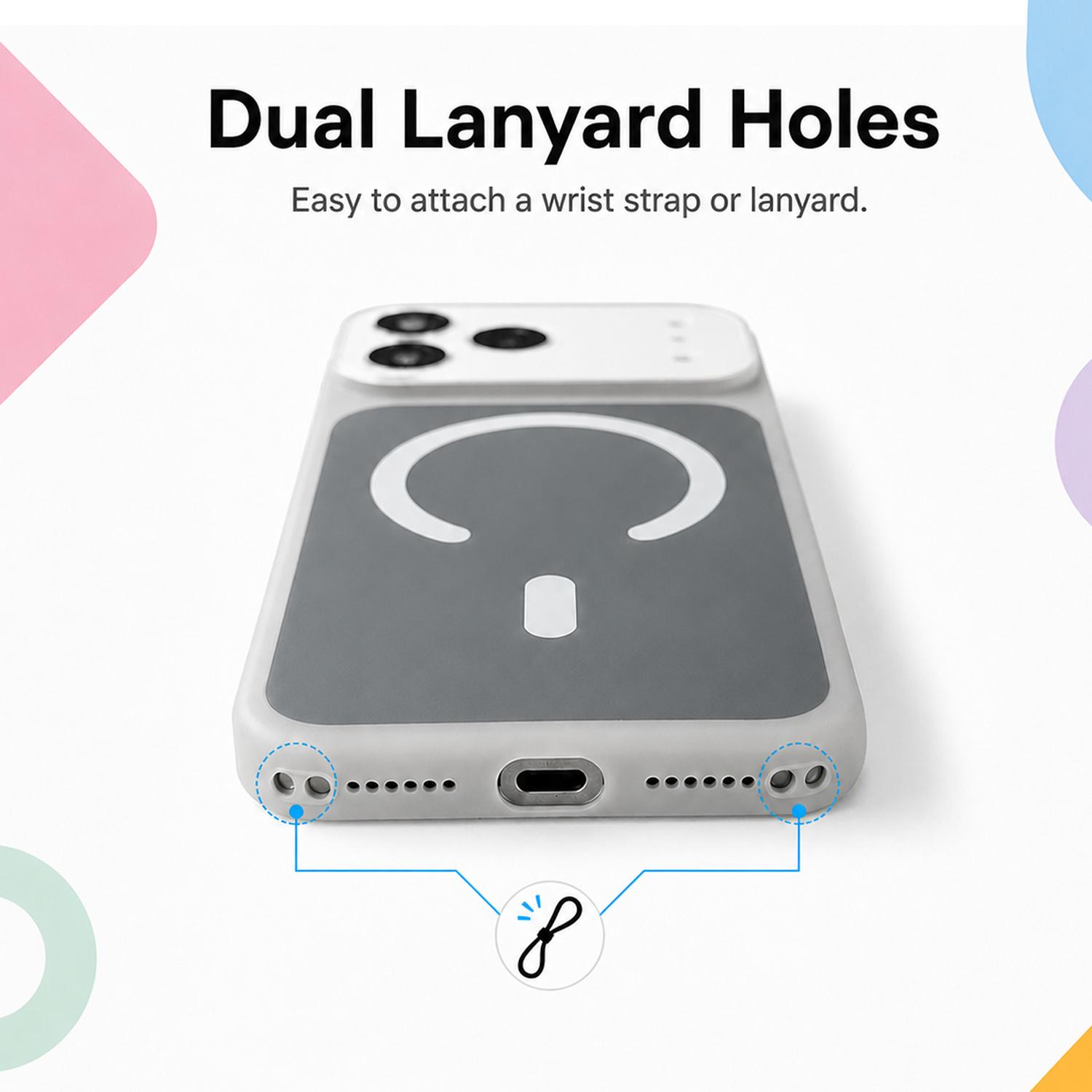 Dopamine Color Block MagSafe iPhone Casing, Shock-Absorbing Bumper, Dustproof Bottom, Dual Lanyard Holes, Wireless Charging Smartphone Case for iPhone 11-17 Pro/Pro Max Handheld Cellphone Devices