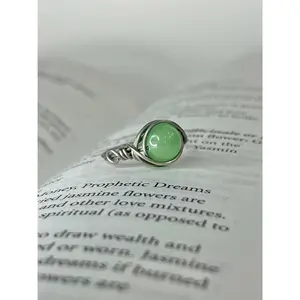 Green Aventurine Stainless Steel Wire Ring Handmade with Genuine Stone for Good Luck Money New Opportunities Love Healing Prosperity