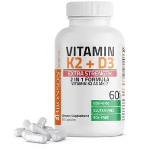 Bronson Vitamin K2 (MK7) with Vitamin D3 Extra Strength Supplement Bone Health Non-GMO Formula 10,000 IU & 120 mcg MK-7 Easy to Swallow D K, 60 Capsules
