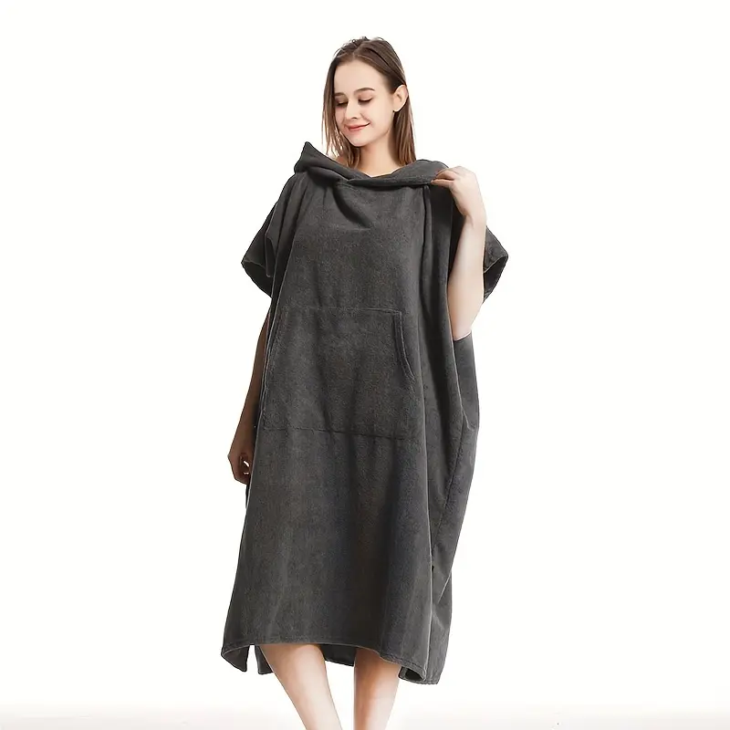 1pc Adult 1-Size Breathable Synthetic Microfiber 250g Knit Nylon Hooded Surf Poncho Changing Robe Towel - Solid Color, Quick Dry, Machine Washable, Pocket, Space-Saving for Outdoor, Indoor Use