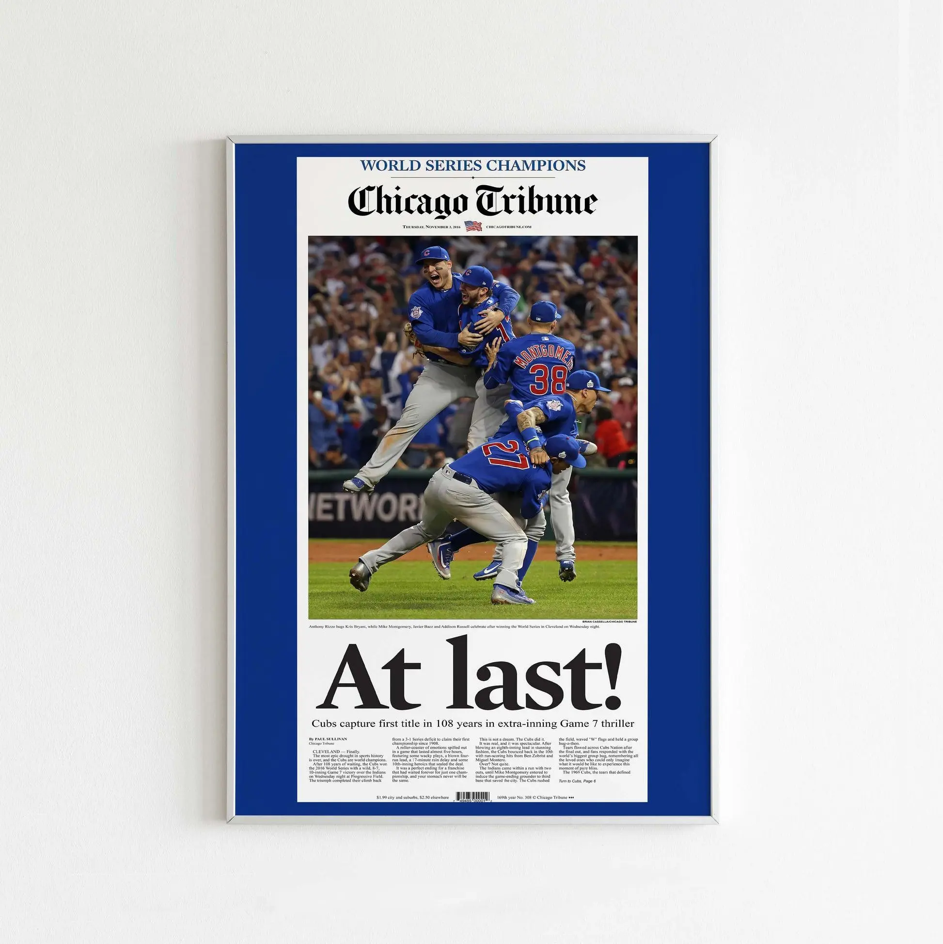 Chicago Cubs 2016 World Series Champions Front Cover Chicago Tribune Poster