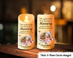 Custom Photo This Candle Burns In Loving Memory - Memorial Personalized Custom LED Candle, Sympathy Christmas Gift For Family Members