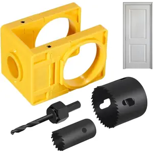 Door Lock Installation Kit – Hole Saw Set with Guide Template | Carbon Steel Door Knob Lock Drilling Tool for 1-3/8" to 1-3/4" Wood Doors, Easy Installation
