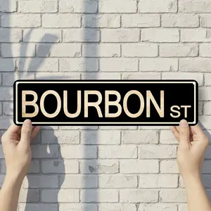 BOURBON ST - Vintage Style Street Sign - Aluminum Wall Art & Room Decor for Garage Bar Bedroom Farmhouse Home - 16" x 4" Rust Free Metal Poster