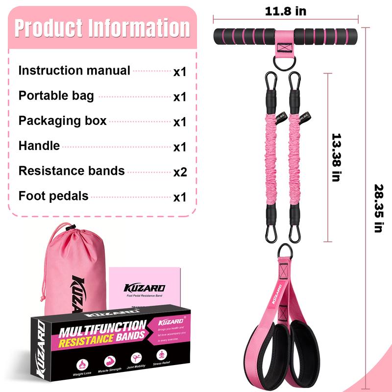 KUZARO Upgraded Pedal Resistance Band – Durable Latex Tubes, Soft Foot Pedals, Sit-Up & Stretch Fitness Equipment