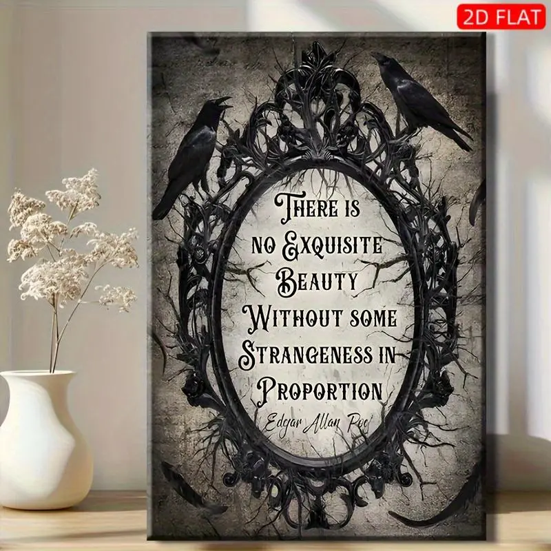 1-Piece Artistic Gothic Literature Wood-Framed Canvas Wall Art - Edgar Allan Poe Quote, Victorian Style, Easy-to-Clean High-Quality Home Decor Poster Print, Hanging Accessories Included, for Dining Room, Classroom