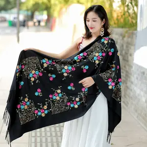 Embroidered Cashmere Scarf for Women, Autumn and Winter Travel Warm Versatile Shawl, Ethnic Style Embroidered Scarf, Shawl, Neck Warmer