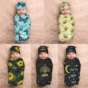 Butterfly Green Flower Newborn Swaddle Blanket Swaddle Blankets Wrap Receiving Soft Stretchy Sack with Beanie Hat Sets Gift for Infant Boy Girl