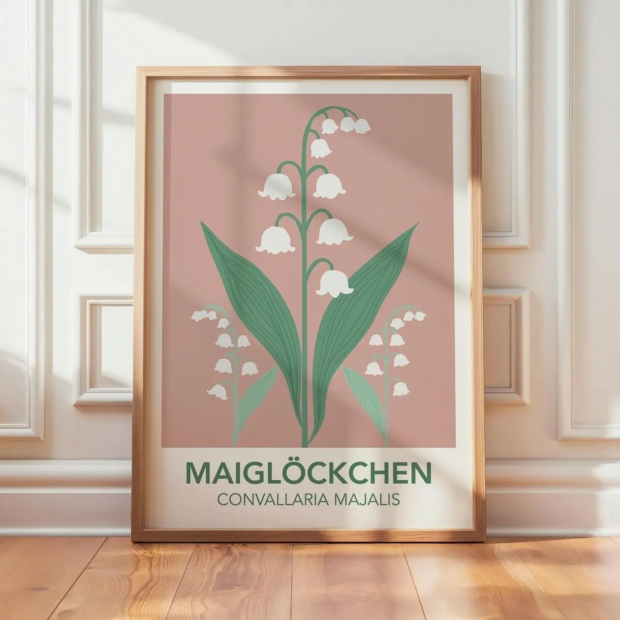 Lily of the Valley Poster – Minimalist German Floral Print in Soft Pink | Unframed P