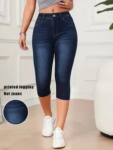 Women's Printed Capri Pants Legging, Non-Denim Fabric, All-Over Pattern Design, Summer Fashionable Tight-Fit, Casual & Sports Wear, Cropped