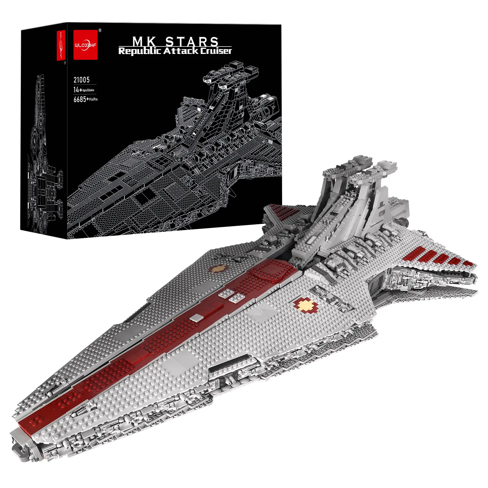 Mould King 21005 Super Star Destroyer & Venator-Class Republic Attack Cruiser Building Set, Engaging Building Toy for Boys Over 8-12