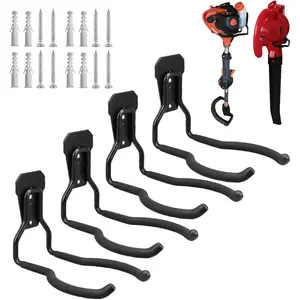 Garden Power Tool Hanger, Garage Wall Hooks, Weedeater Rack, String Trimmer Hanger, Utility Hooks for Garage Tool Organizers and Storage - Black, 4 count
