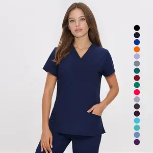 Women’s Scrub Top V-Neck – Soft Stretch Nursing Shirt with Three Pockets, Easy-Care Medical Uniform