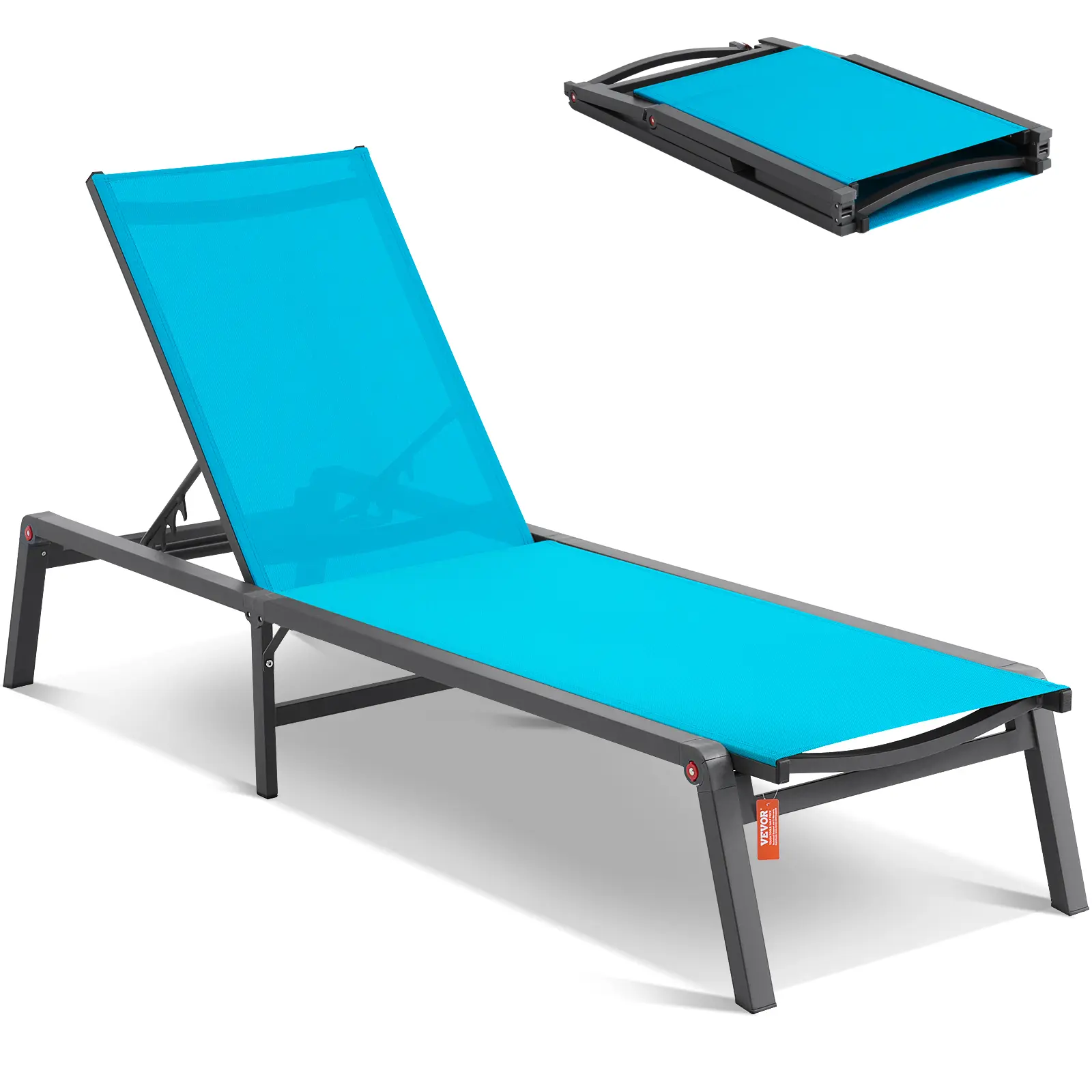 【summerfinds】VEVOR Chaise Lounge Chair Outdoor, Aluminum Patio Lounge Chair with Adjustable 5-Position, Folding Pool Lounge Chair Recliner and Full Flat Tanning Chair for Patio, Beach, Pool, Blue