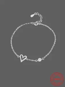 925 Silver Adjustable Hollow Heart Anklet with Zircon, Heart Shaped Bracelet, Elegant Summer Beach Foot Jewelry for Women, Personalizable Gift for Adults