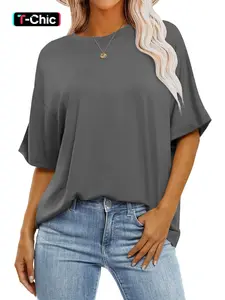 Women's Summer Casual Loose-Fitting Basic T-Shirt, Simple Plain Minimalist Top Without Button or Zipper, Versatile Daily Wear