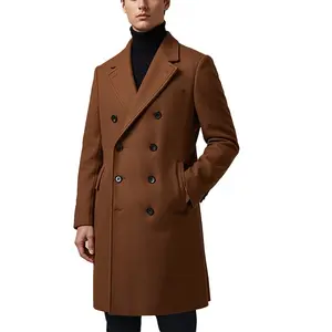 Men’s Double-Breasted Camel Brown Wool Overcoat