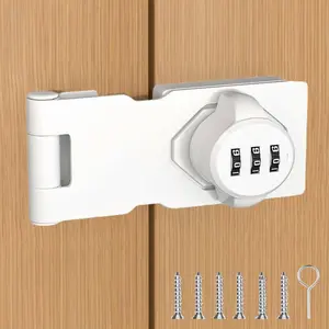 White 3-Digit Password Keyless Bifold Door Lock, Combination Sliding Lock for Cabinet Pantry Closet, Fits Double Barn Shed Door Garage Garden, 1pcs