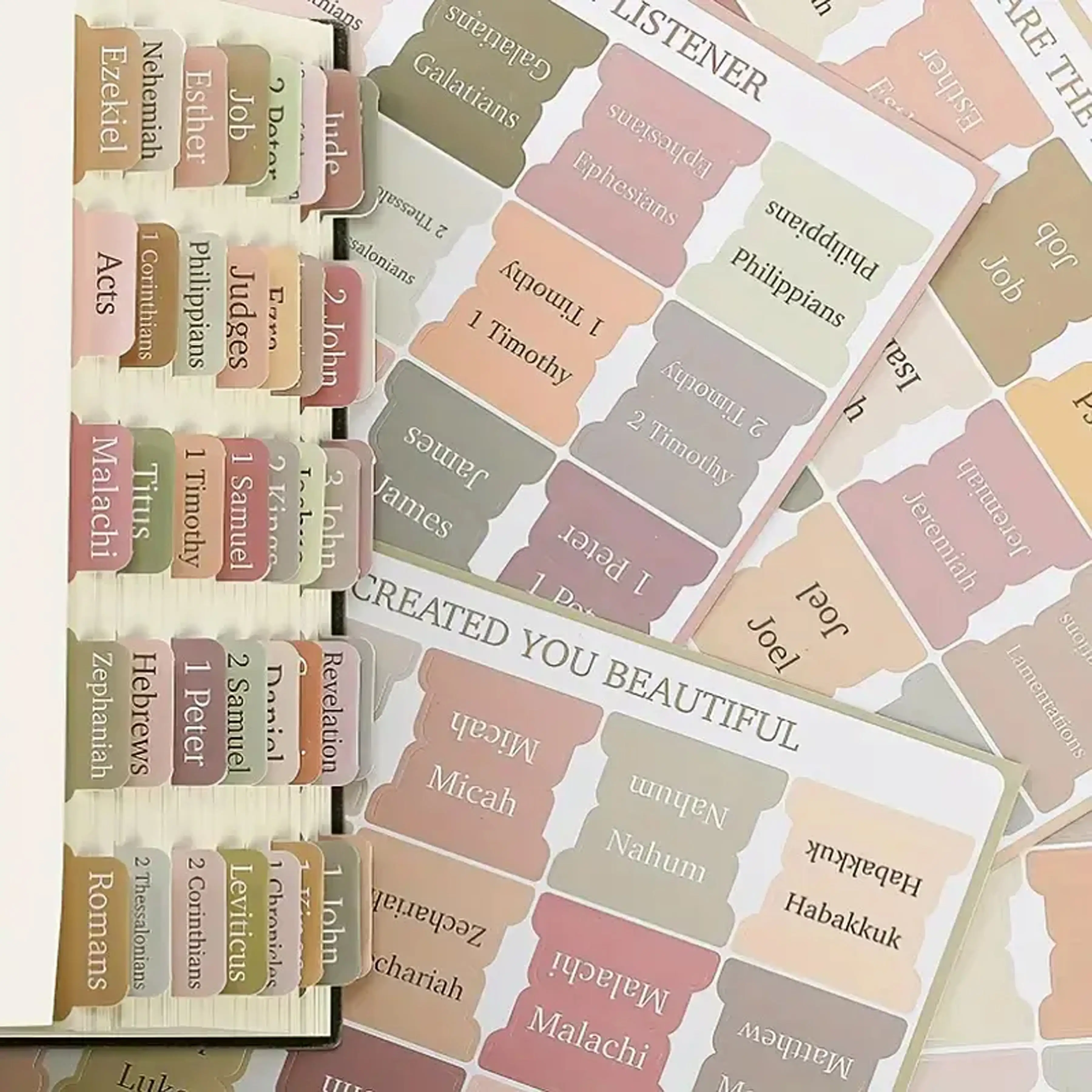 75 piece Bible Index Tabs New & Old Testament Tabs Matte Laminated