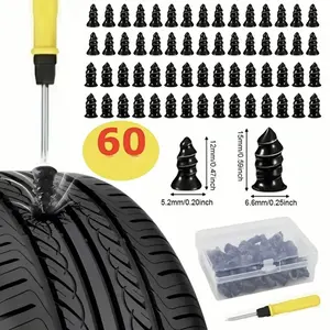 Upgraded 60PCS Car Tire Repair Rubber Nail Kit,Portable Car Rubber Screw Tire Plugs Kit for Emergency Repair Work,Self-Service Cars Tires Plugs Screw Type with Screwdriver