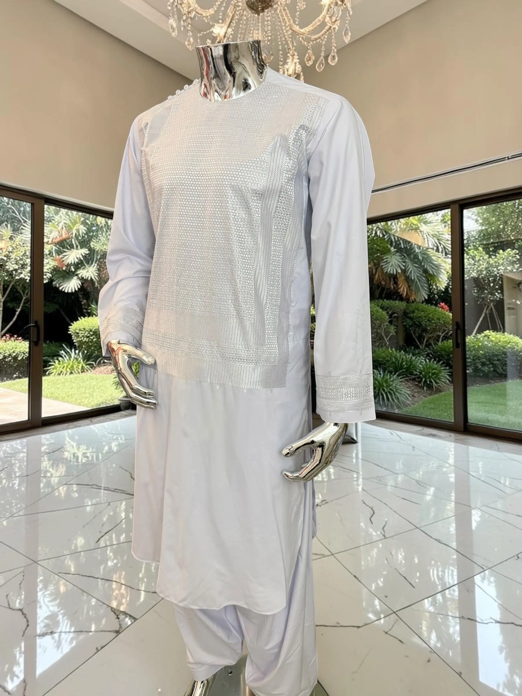 Men’s White on White Yakhan Dozi Parahan Tunban | Premium Afghan Traditional Outfit – Sizes S–XXL