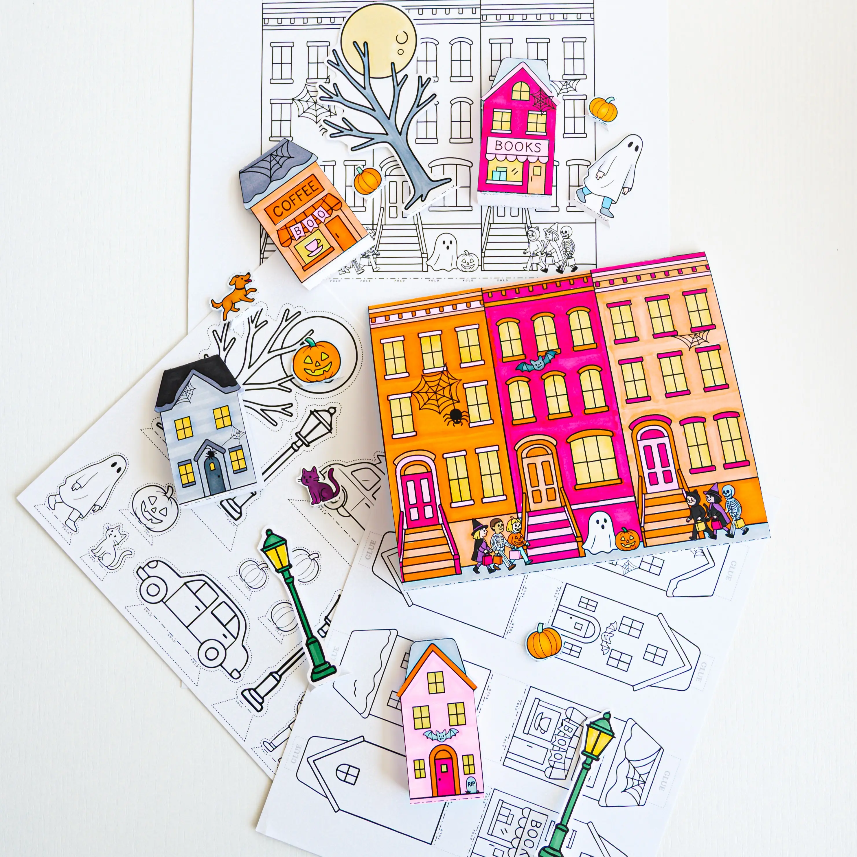 Color-Your-Own Halloween Village Set - Spooky, Colorful Cartoon Theme, Halloween Graphic DIY Home Decorations, Spooky Diy Decorations, Colorful Cartoon Theme Diy Decorations, Halloween Graphic Diy Decorations