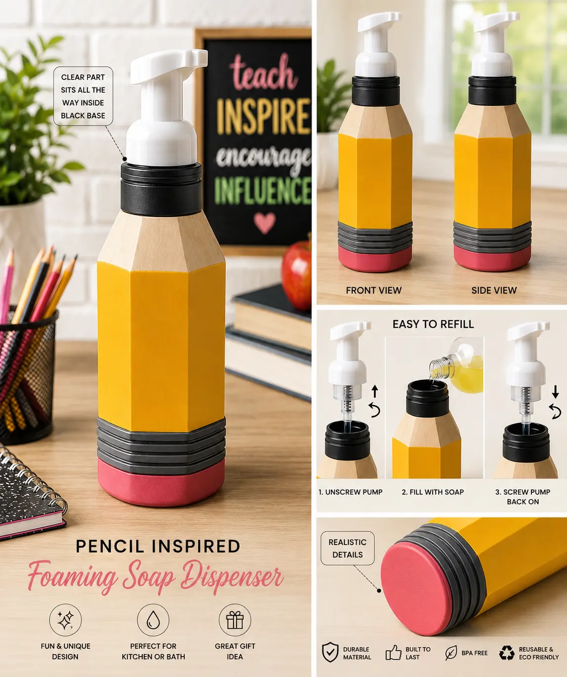 3D Printed Pencil Foaming Soap Dispenser