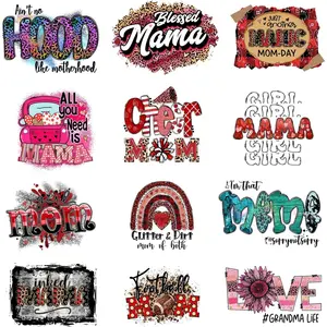 12Pcs Mama Letters Iron On Decals for Clothing DIY Heat Transfer Stickers for Clothes T-Shirt Jeans Backpacks Thermal Transfers Applique