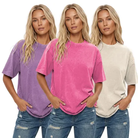 Holafish 3 PCS  Women's Unisex Acid Washed T-Shirts Vintage T-Shirt Casual Baggy Streetwear Girlfriend Tee Workout Short Sleeve Cotton Tops  3pcs T23S by
