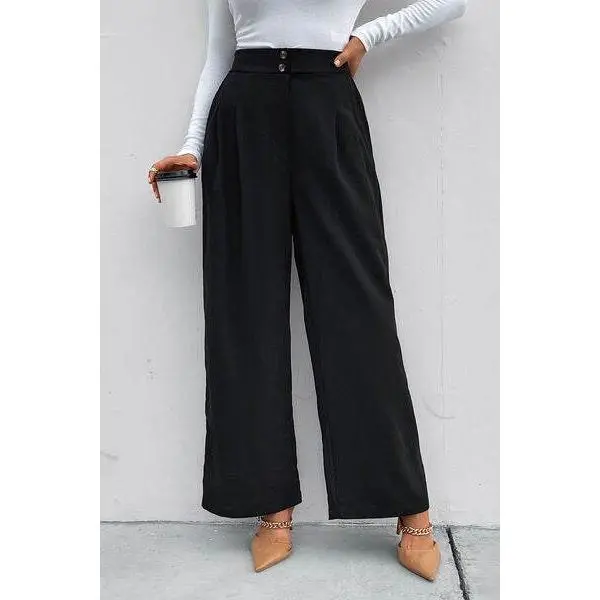 High Waist Ruched Pocketed Wide Leg Pants