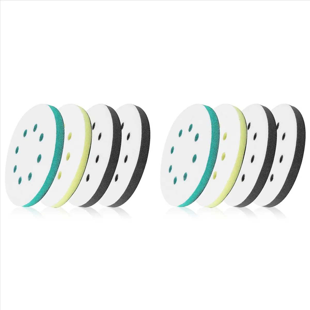 8 Pack 5 Inch Foam Interface Pads for Orbital Sanders, 8-Hole Hook and Loop Soft Sponge Buffer Cushions with Variable Hardness Levels, Dust Extraction
