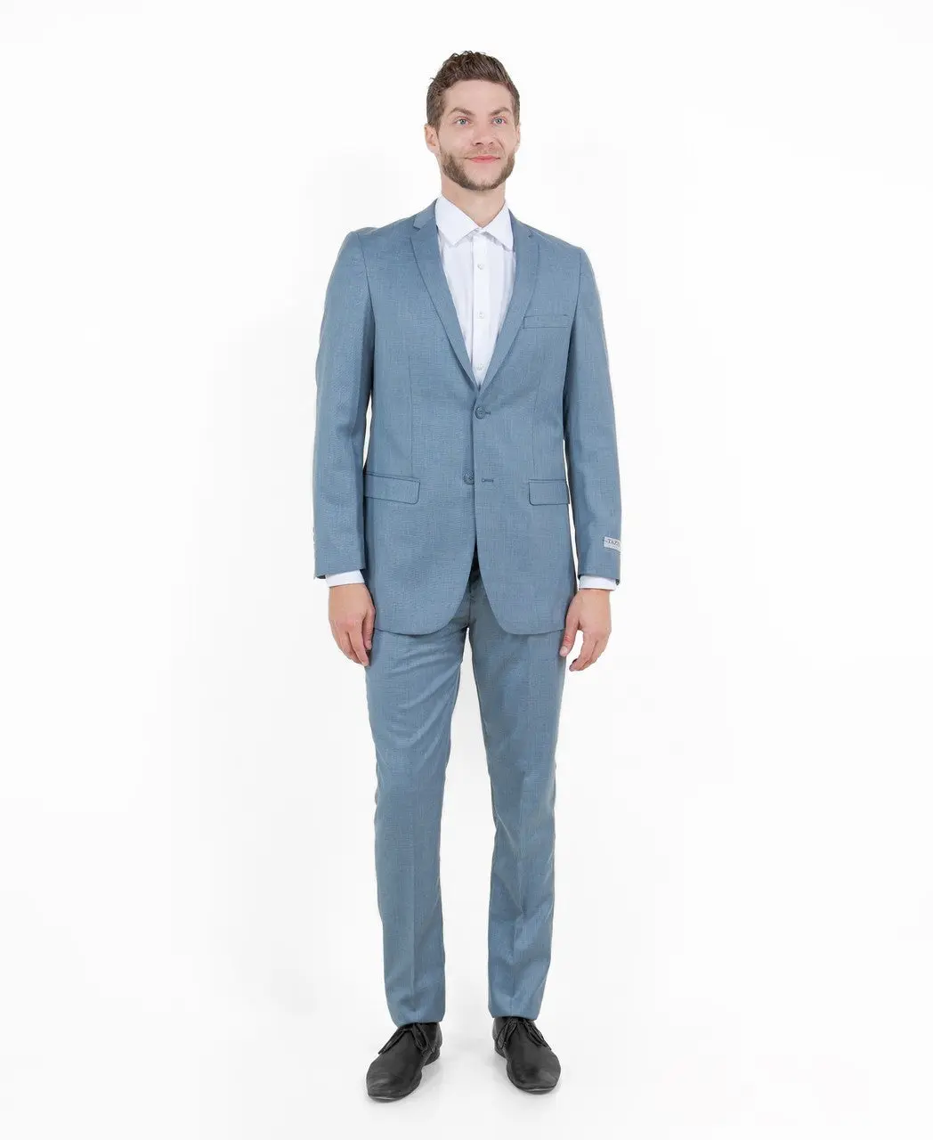 Sharkskin Slim Fit 2-Piece Suit with Notch Lapel - Smoke Blue