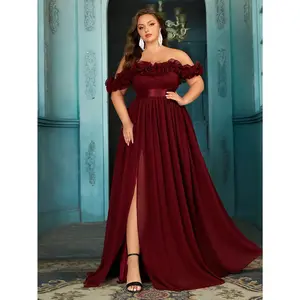 Plus-size off-shoulder lace extra-long prom dress with 3D floral appliqués, high-score Asana maxi dinner dress in monochrome party formal bridesmaids womenswear