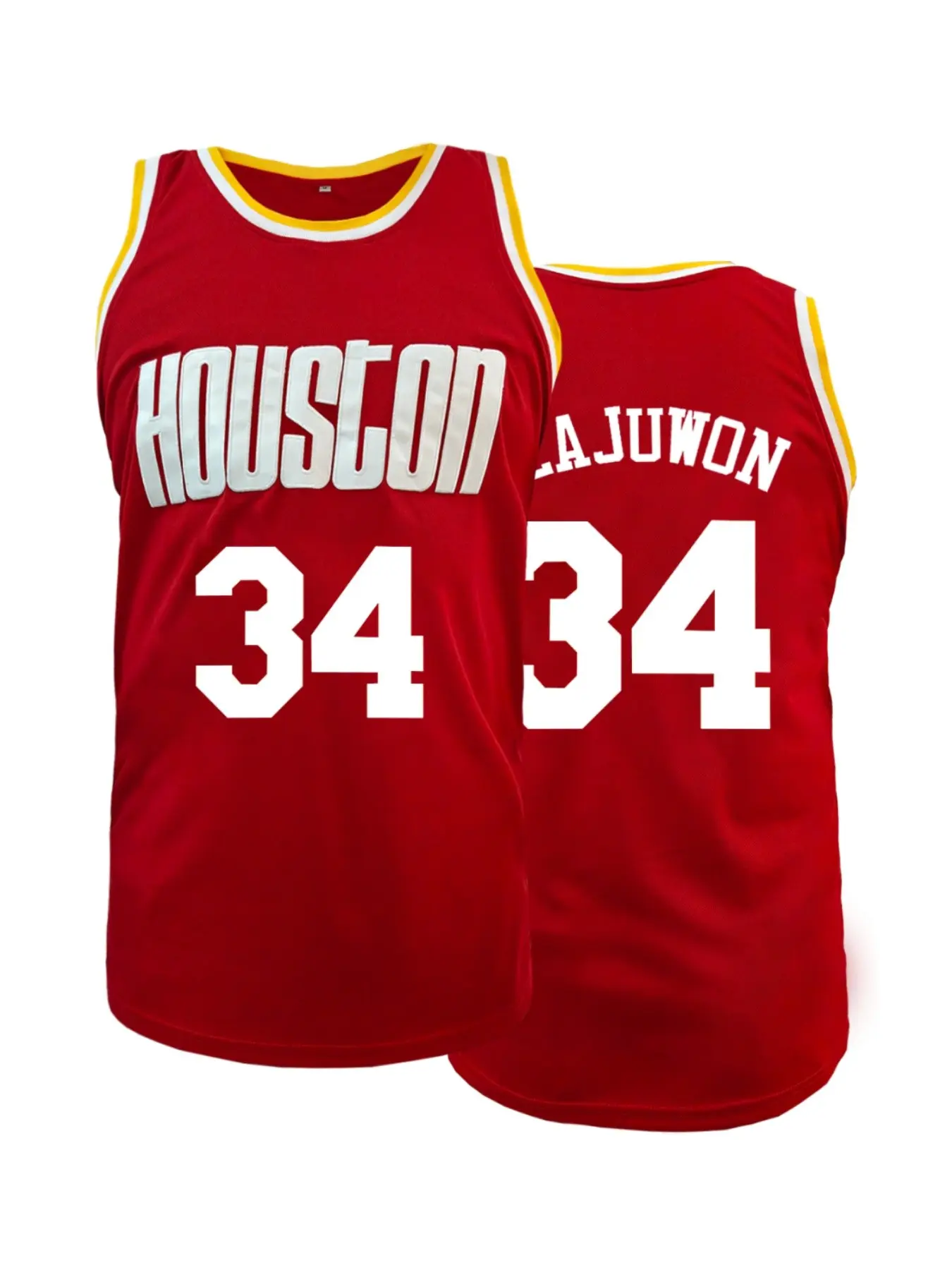 Men's 34 Houston Style Retro Basketball Jersey, Vintage Embroidery Sleeveless Basketball Tank Top, Vests, Unisex Breathable Quick Dry Sports Uniform for Athletic Training Theme Party Fan Gift, Red