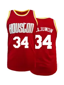 Men's 34 Houston Style Retro Basketball Jersey, Vintage Embroidery Sleeveless Basketball Tank Top, Vests, Unisex Breathable Quick Dry Sports Uniform for Athletic Training Theme Party Fan Gift, Red