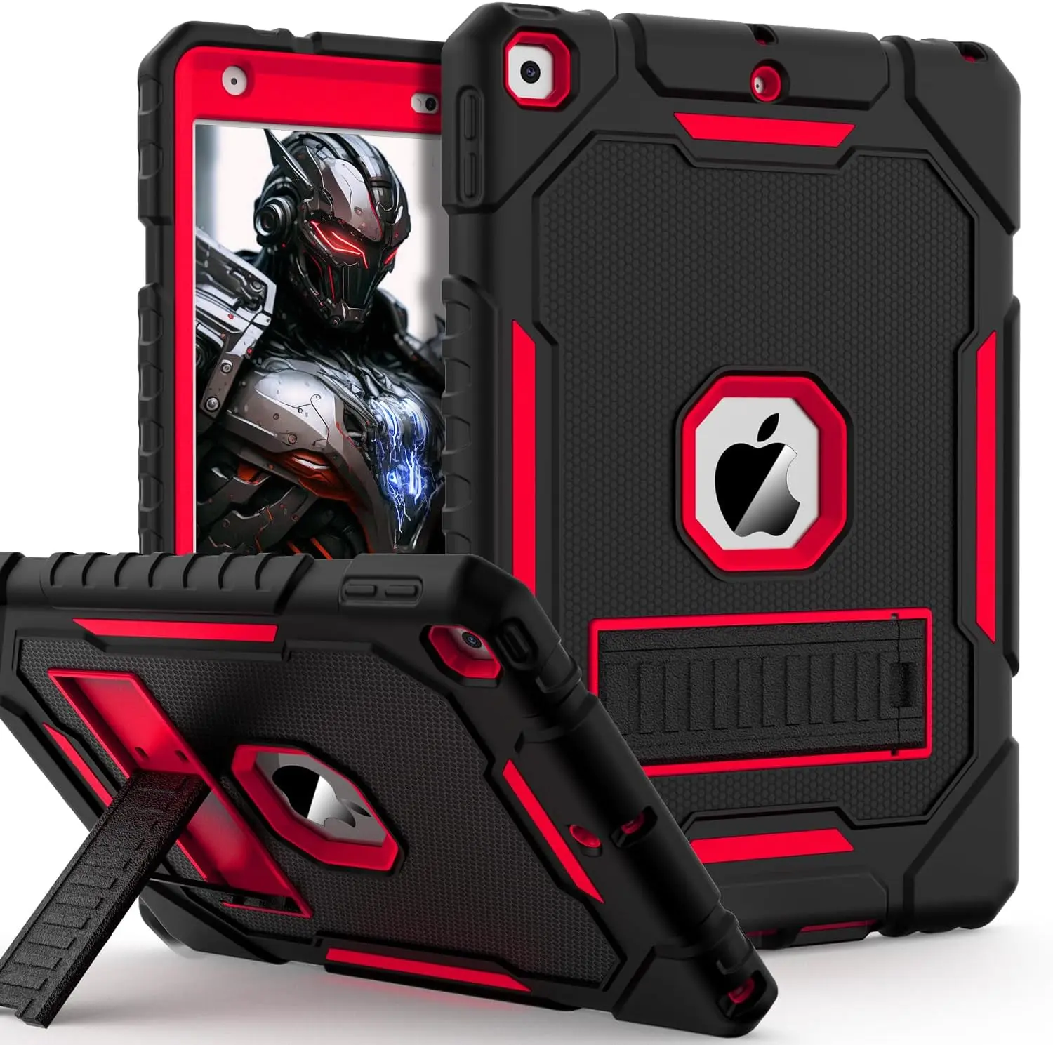Table Casing for iPad 9th/8th/7th Generation (10.2 in, 2021/2020/2019) - Heavy-Duty Military-Grade Shockproof Rugged Protection Accessory with Built-In Landscape Stand, Black+Red, Accessories, Tablet