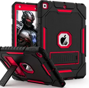 Case for Ipad 9Th/8Th/7Th Generation 2021/2020/2019(10.2 Inch), Heavy Duty Military Grade Shockproof Rugged Protective 10.2" Cover with Built-In Stand for Ipad 9 8 7 Gen (Black+Red)