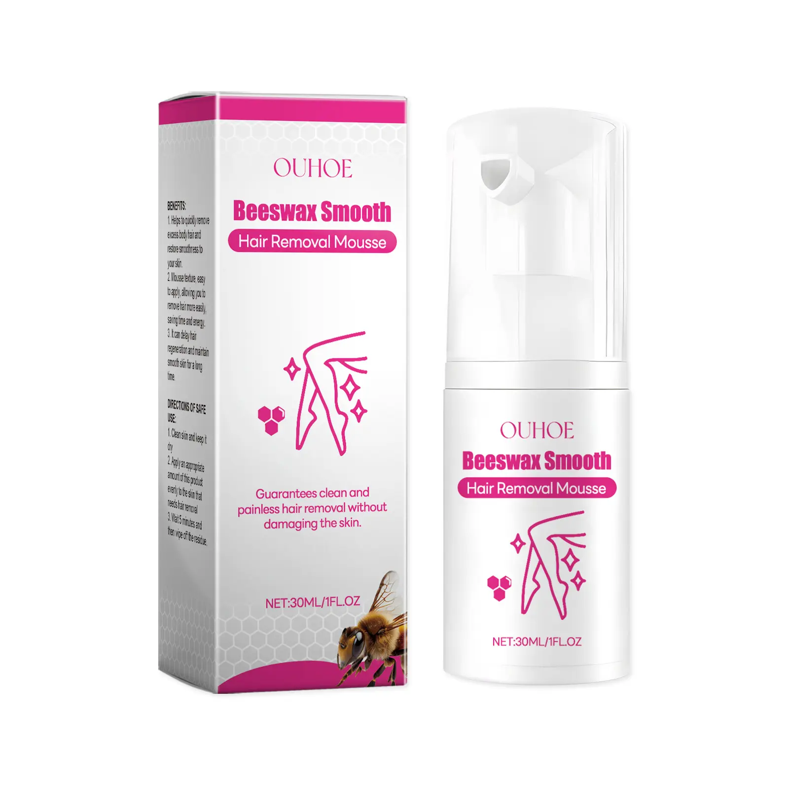 Beeswax Hair Removal Mousse Hair Removal Spray Foam Gentle Skin Friendly Moisturize Nourish Fast Hairs Removal For Women And Men Gentle and Non-irritating 1 FL.OZ