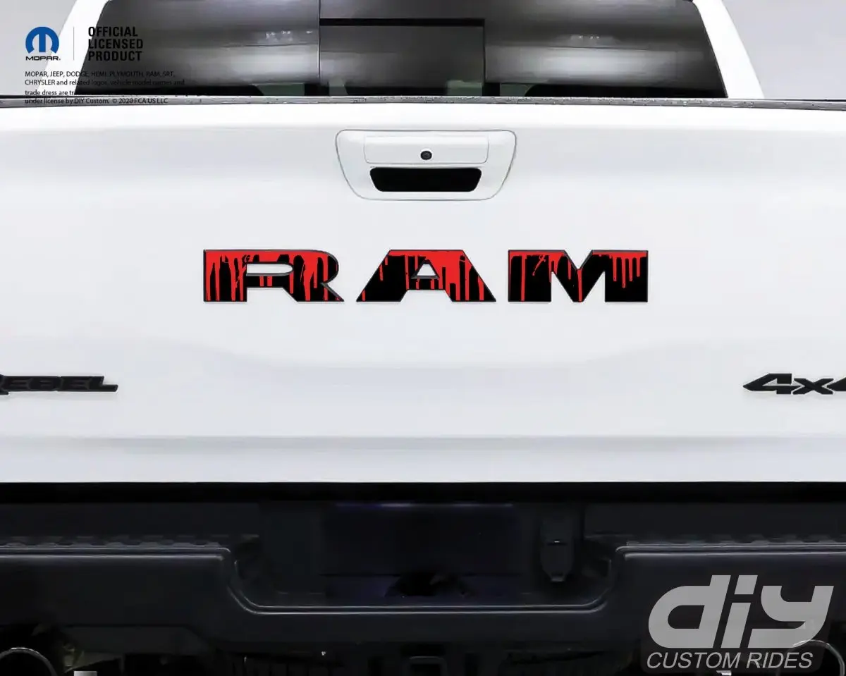 2500 3500 RAM Tailgate Letters Overlay Decals Dripping Red Fits 2019-2026 Trucks