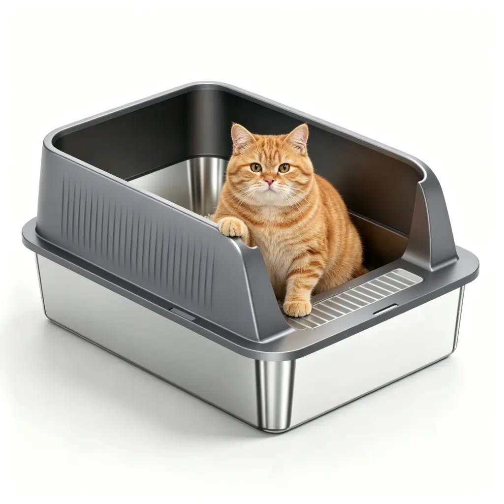 Stainless Steel Litter Box - Extra Large XXL Dual-Entry Pull-Out Drawer Model with 24cm Tall Leak-Proof Walls, Non-Stick Easy-Cleaning Resistant Design, Advanced Odor Control, Pivot Liners, Affordable