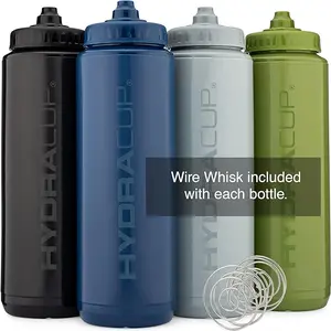 Hydra Cup Sport [4 Pack] 32 oz Squeeze Water Bottles, Fast Flow Sports Water Bottle with Ball Blender Whisk, Bike & Cycling Water Bottle, Travel To Go, BPA Free (Dark Colors)