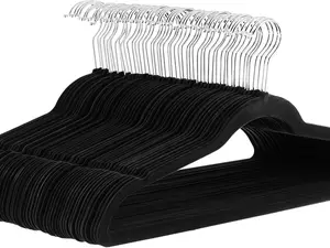Velvet, Non-Slip Suit Clothes Hangers, Pack of 50, Black